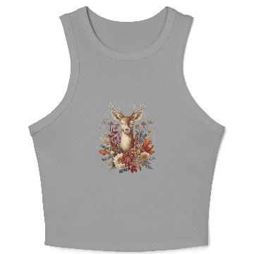 Discover Cottagecore Deer With Flowers Crop Tank Top