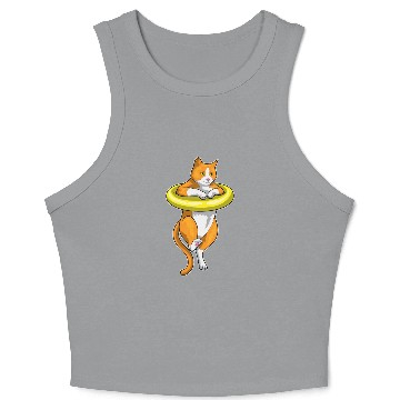 Discover Cat Swimming Swim ring Crop Tank Top