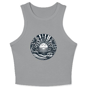 Discover Vacation summer sun beach palms silhouette Crop Tank Top