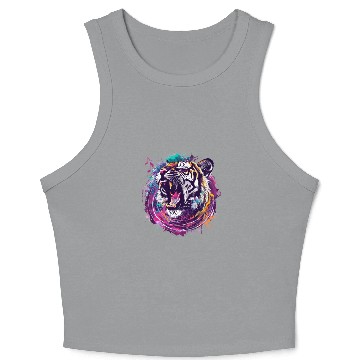 Discover A fierce tiger roaring with musical notes emanatin Crop Tank Top