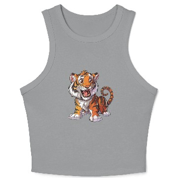 Discover Roaring Young Tiger Cub Playful Stance Crop Tank Top