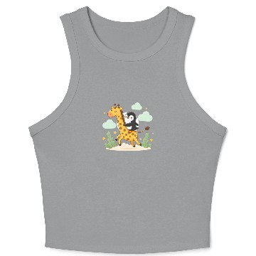 Discover Penguin rides giraffe Crop Tank Top
