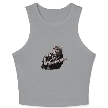 Discover Rocker Cat Playing Guitar Instruments Meow Crop Tank Top