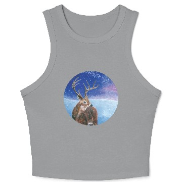Discover The Red Deer in Winter Illustration Crop Tank Top