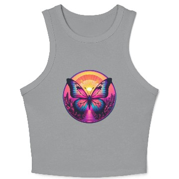 Discover Synthwave ButterFly at Sunset Crop Tank Top