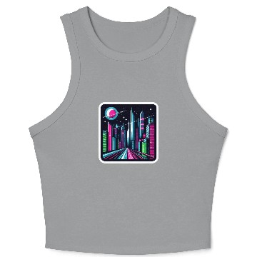 Discover Futuristic cityscape Retro Synthwave Cyberpunk Crop Tank Top