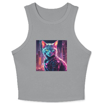 Discover Cyberpunk Neon Cat Crop Tank Top