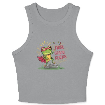 Discover First grade Rocks Back to school Frog superhero Crop Tank Top