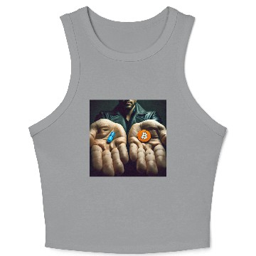 Discover Bitcoin BTC Cryptocurrency Orange Pill Blue Pill Crop Tank Top