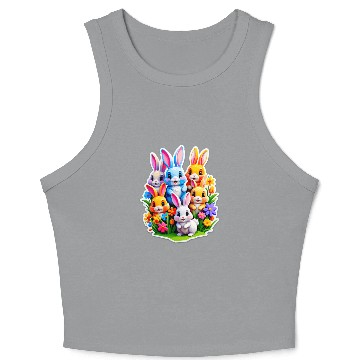Discover Colorful Spring Celebration with Cute Bunnies Crop Tank Top