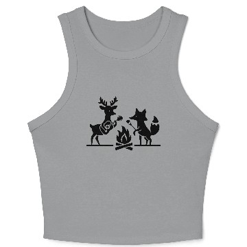 Discover Deer and Fox Camping Campfire - vector one color Crop Tank Top