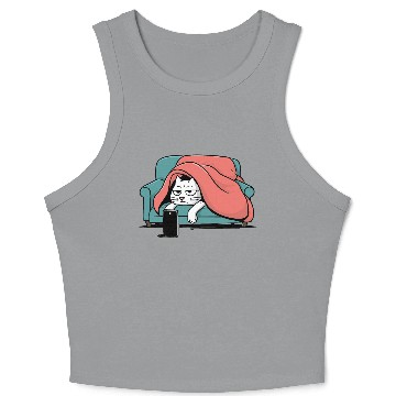 Discover Bored Cat on Couch With Smart Phone Crop Tank Top