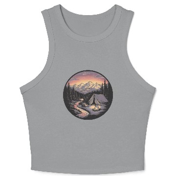 Discover Mountain Morning: Peaceful Camping Monoline Crop Tank Top