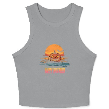 Discover Halloween Scary Pumpkin Surf Crop Tank Top