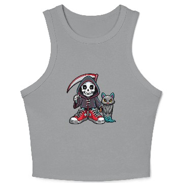 Discover A colorful cartoon death skeleton Crop Tank Top
