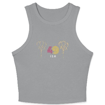 Discover Cheerful '49 Ish' Design Crop Tank Top: Festive Balloons &