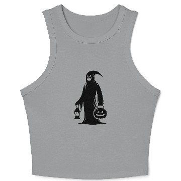 Discover Scary Funny Ghost Mask With Pumpkin Lantern Crop Tank Top