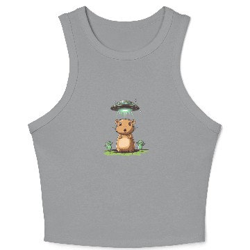 Discover Funny Graphic Crop Tank Top Capybara Selfie With Ufos Weird