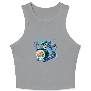 Discover funny shark cyborg cyberpunk rolling sushi Crop Tank Top