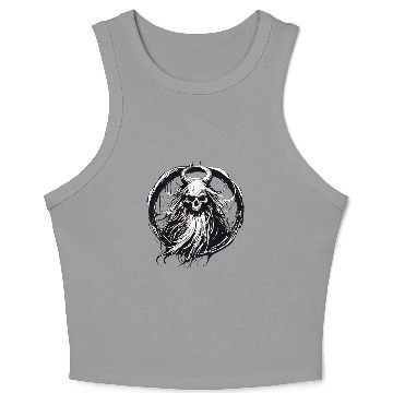 Discover Dark Mythical Skull with Horns Design Crop Tank Top
