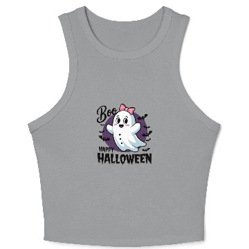 Discover Spooky Cute: Ghost with Bow Crop Tank Top
