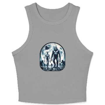 Discover Alien And Bigfoot Sasquatch Moon Crop Tank Top