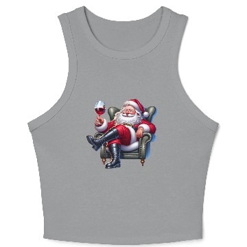 Discover Santa Drinking Wine On Leather Chair Crop Tank Top