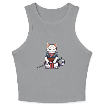 Discover Pixel Samurai Cat Warrior Crop Tank Top