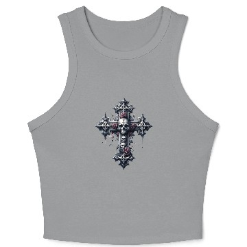 Discover Gothic Cross Collection - Skulls and Red Roses Crop Tank Top