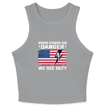 Discover American Flag Lineman Duty Danger Crop Tank Top