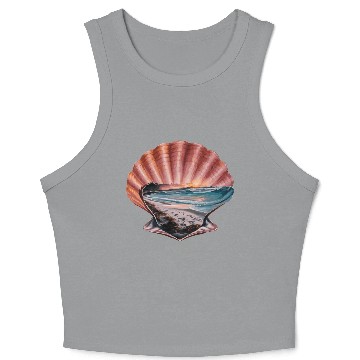 Discover Seashell Beach Scene Serene Ocean Landscape Crop Tank Top
