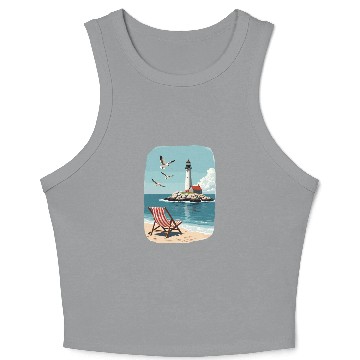 Discover Deck Chair Beach chair and lighthouse ocean scene Crop Tank Top