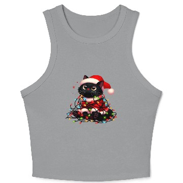 Discover Christmas Kitty Tangled in Holiday Lights Crop Tank Top