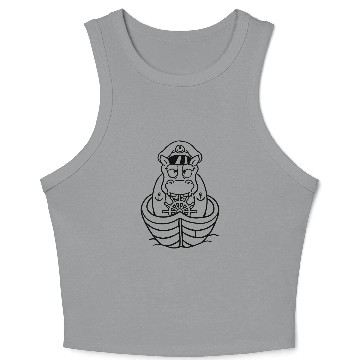 Discover Funny Hippo Captain Sails Cute Cartoon Comic Crop Tank Top