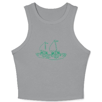 Discover Two Sailing Ships Faces Cartoon Team Competition Crop Tank Top