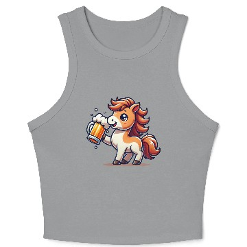 Discover Cute Pony Drinking Beer 3 Crop Tank Top