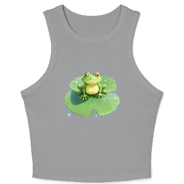 Discover Cheerful Frog on Lily Pad Crop Tank Top