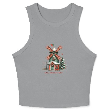 Discover Small Town Christmas Plaid Windmill Crop Tank Top