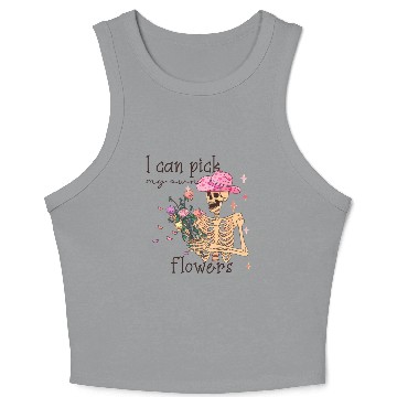 Discover Funny Cowboy Skeleton with Flowers Crop Tank Top