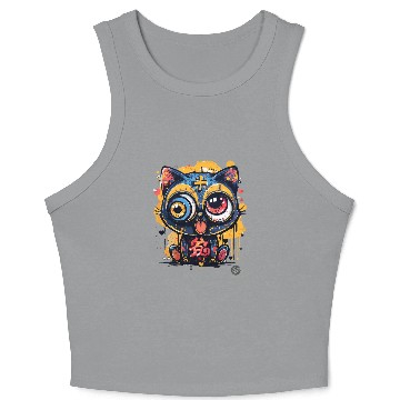 Discover Psycho Lucky Cat – Glitch Meow Madness Crop Tank Top