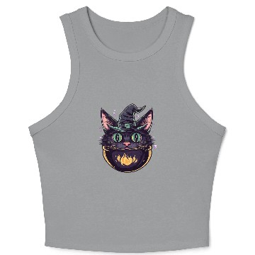 Discover Cat Boiler Cat Witch Halloween Crop Tank Top