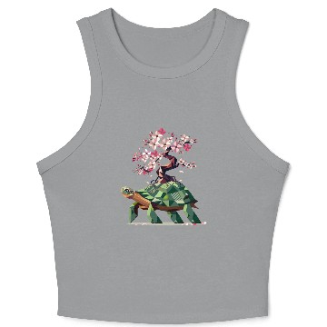 Discover Turtle with blooming cherry blossom bonsai Crop Tank Top