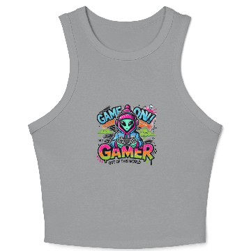 Discover Alien Gamer" - Sci-Fi Gaming Design Crop Tank Top