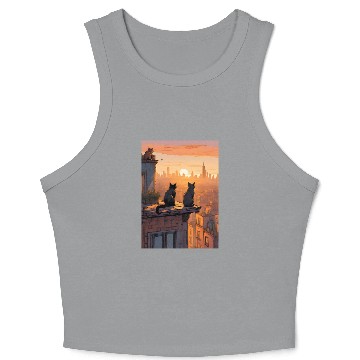 Discover Cat painting red black cat Crop Tank Top