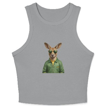 Discover Green and Gold Kangaroo 3 Crop Tank Top