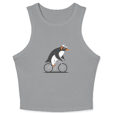 Discover Penguin Riding Bicycle Fun Adventure Illustration Crop Tank Top