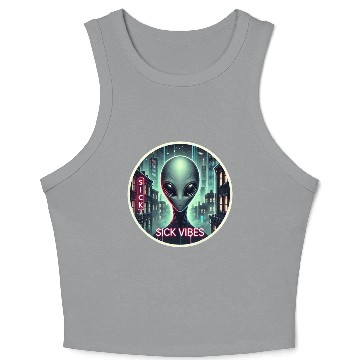 Discover Cyberpunk Alien Encounter - Futuristic Neon Sci-Fi Crop Tank Top