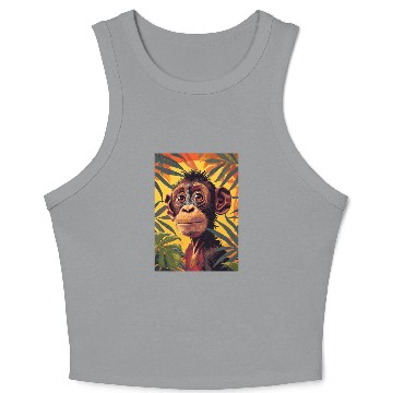 Discover Chimpanzee close-up among branches. Crop Tank Top