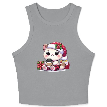 Discover A Cute Kawaii Cat Drinking Coffee Crop Tank Top