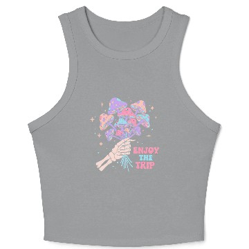 Discover Psychedelic Mushrooms with Skeleton Hand Crop Tank Top